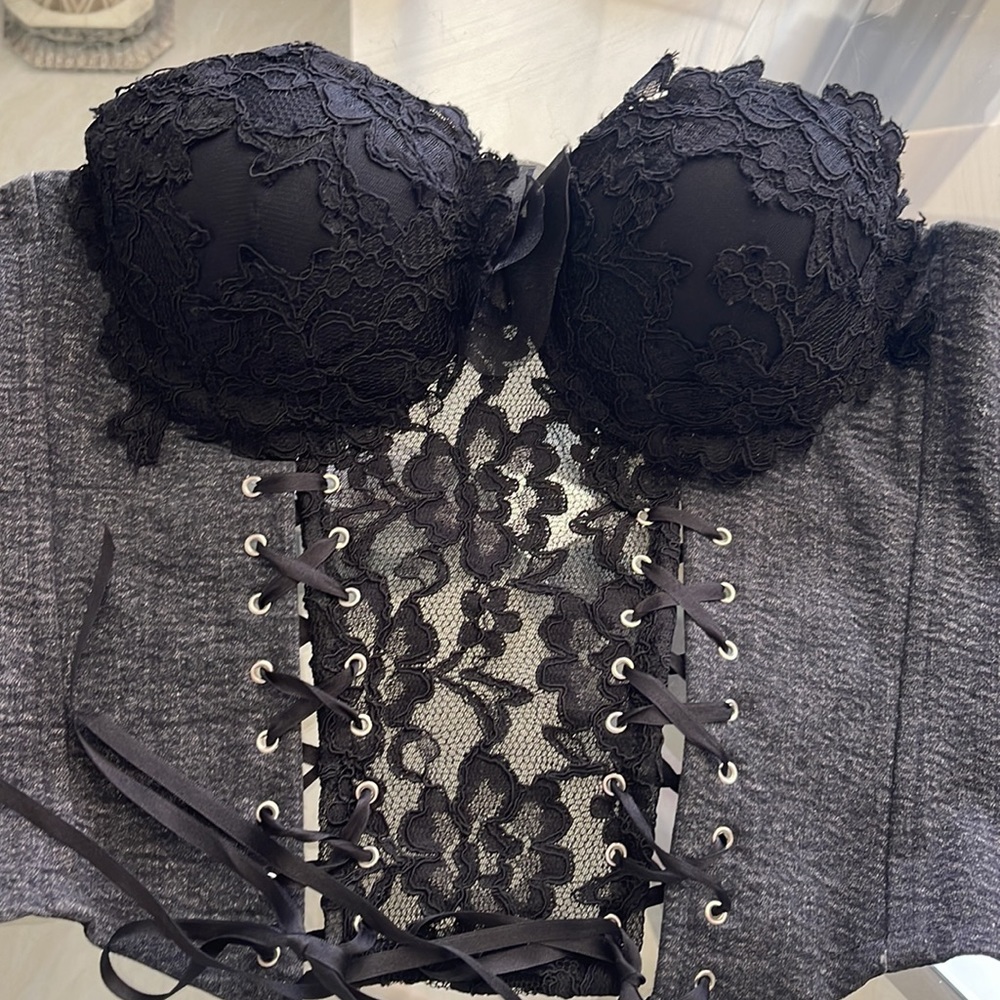 Celo Bustier New Made in Argentina stretch gray denim with black lace up size S